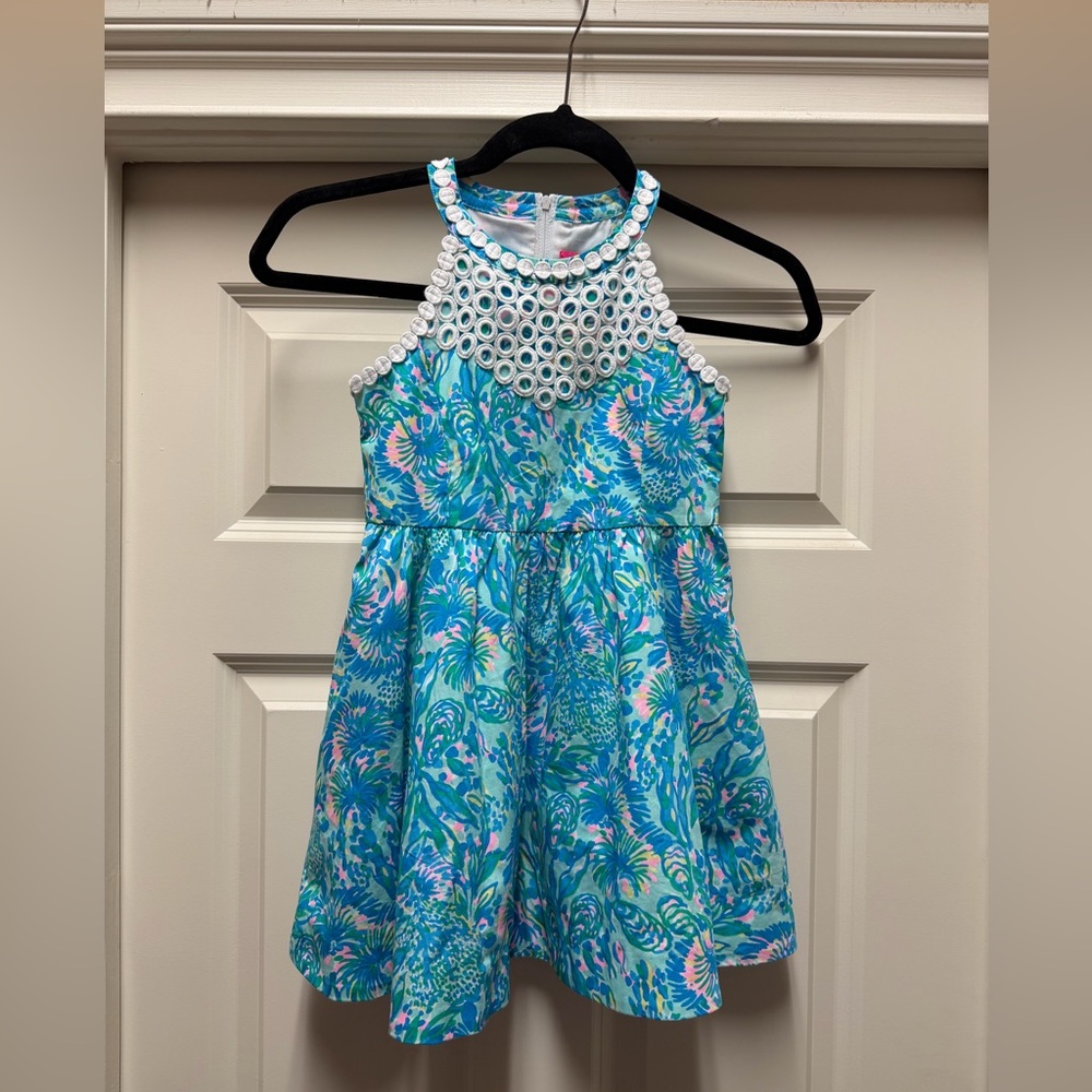 Lilly Pulitzer Tropical Blue and White Kids Dress SIZE 5